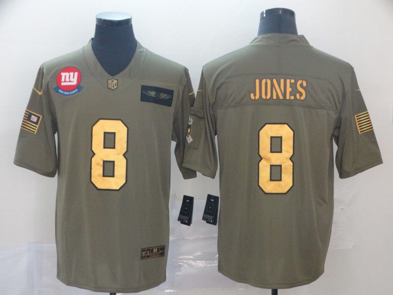 Men New York Giants 8 Jones Gold Nike Olive Salute To Service Limited NFL Jersey